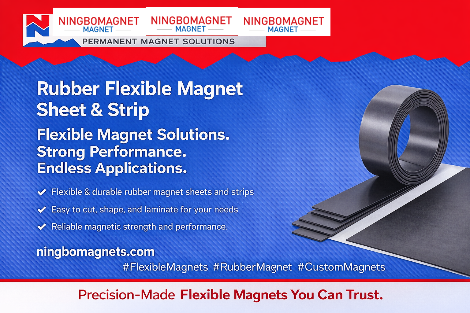 🧲 Rubber Flexible Magnet Sheet & Strip – Versatile Magnetic Solutions for Modern Applications